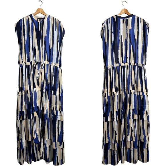 Misa Los Angeles Ulricha Striped Button Up Tiered Maxi Dress Women's Medium Blue - Picture 3 of 16